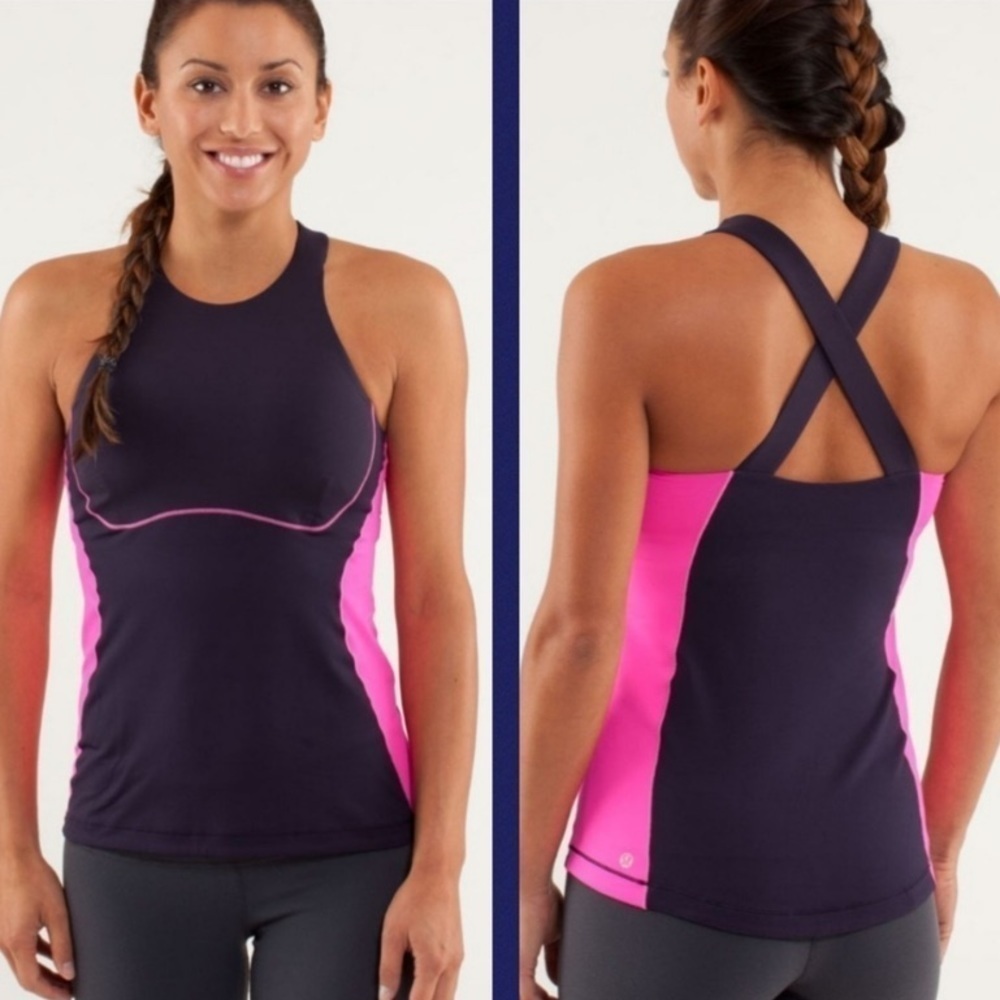 Lululemon Spin It To Win It Tank Size 4 (sm) in Black Swan/ Raspberry Glo